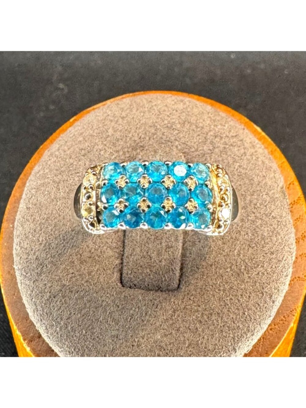 VTG Sterling Silver 925 Blue & White Cubic Zirconia Statement Ring Size 7.75